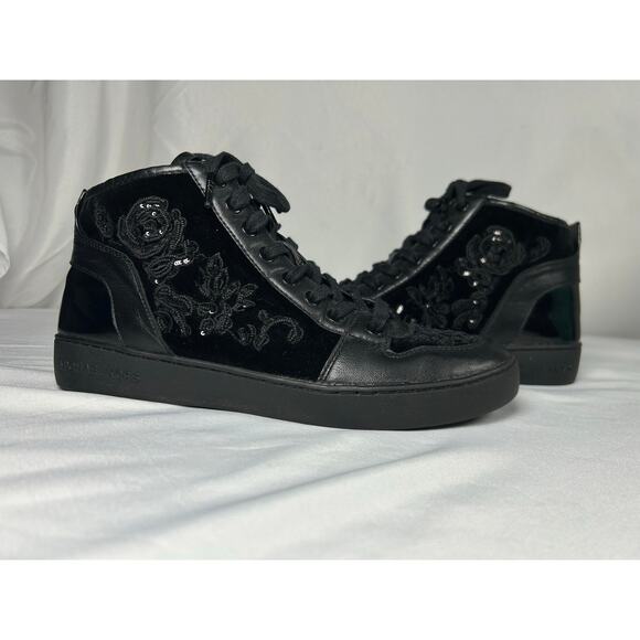 Michael Michael Kors Willow Sequin High Top Sneaker Women's Booties Size 10 goth - Picture 1 of 11